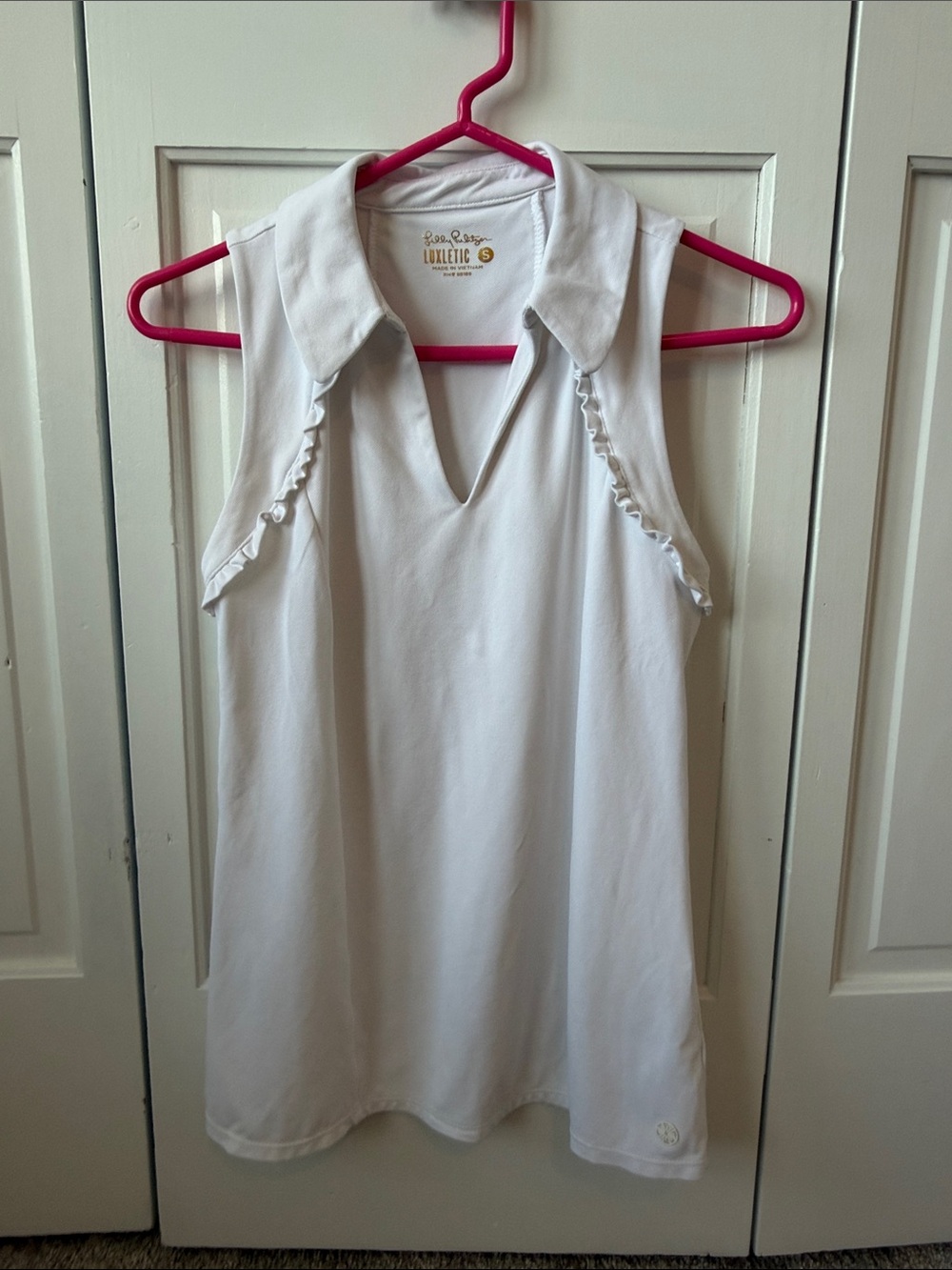 Lilly Pulitzer White Sleeveless Polo Tank with Ruffle Trim size S